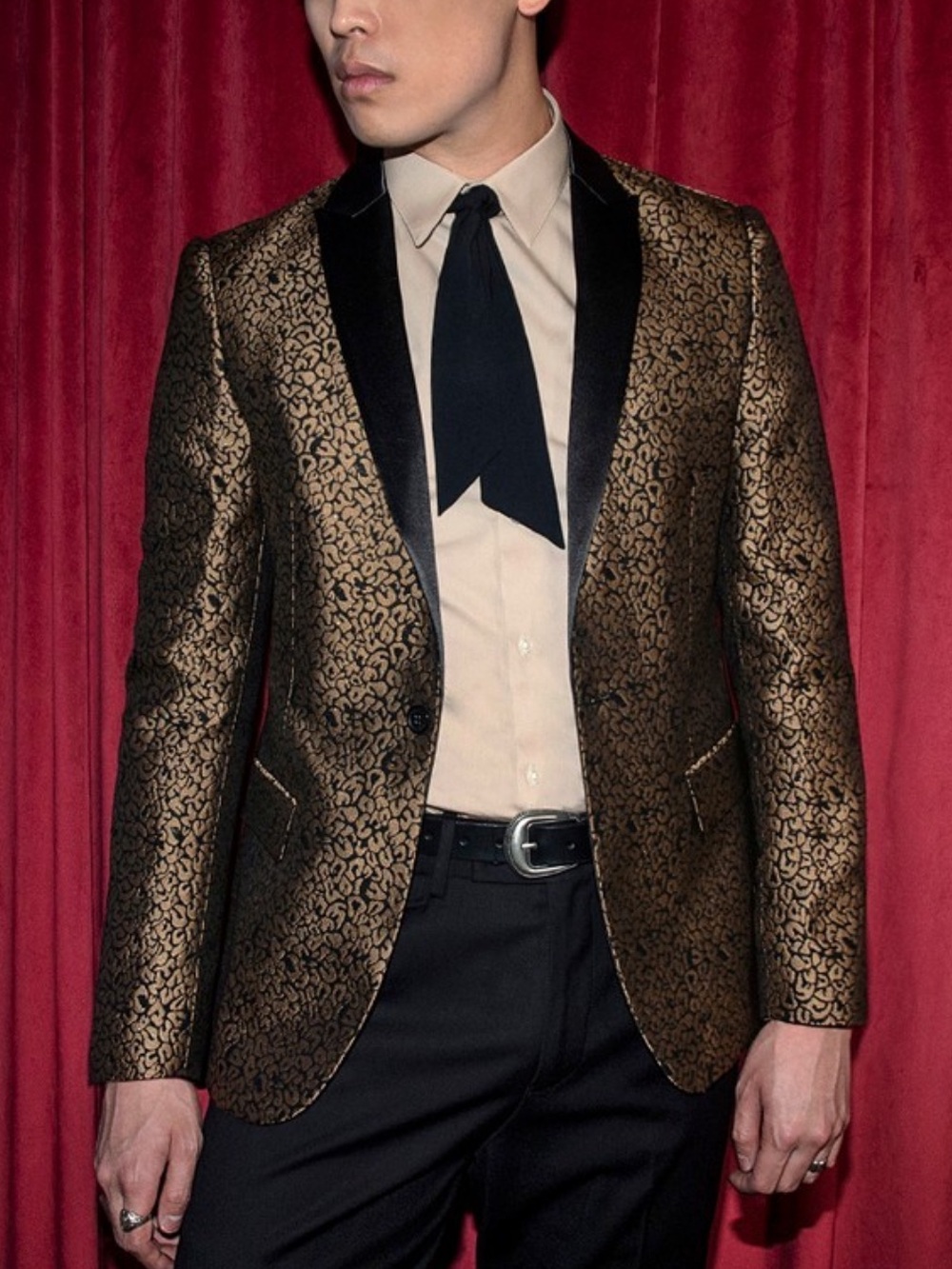 Straight to Hell Riviera Black & Gold Metallic Leopard Print Men’s Blazer 34S